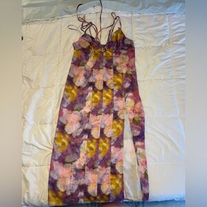 Corset Floral Watercolor Slip Dress in Purple & Pink